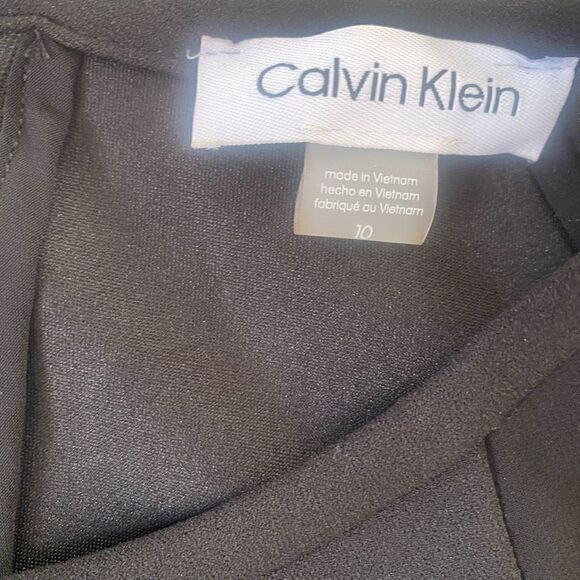 NWT Calvin Klein Puff Sheer Illusion Sleeve Dress Black Midi size 10 Event NEW - Picture 12 of 12